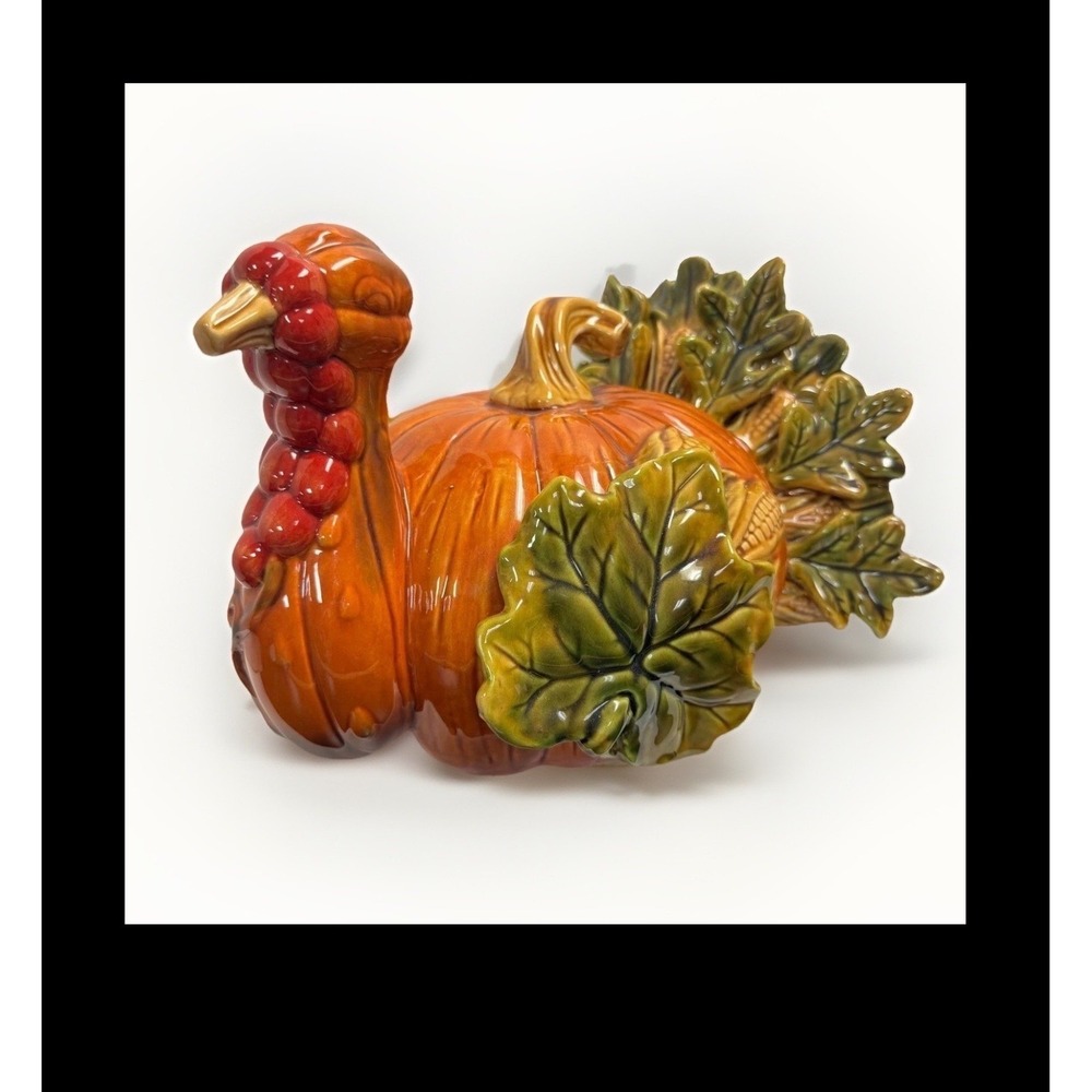 Ceramic Turkey Pumpkin‎ Figurine Thanksgiving Harvest Decor Glazed Centerpiece